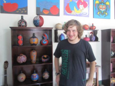 Aaron in the Ortiz gallery explaining all that he has learned thus far.