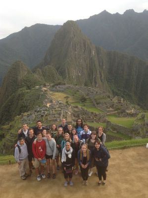 Class convenes on a high terrace at Machu Picchu, 7 a.m.