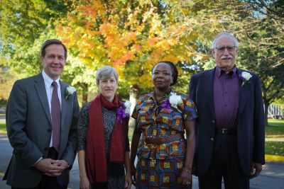 Alumni Awardees (From left): Dr. Doug Schwartzentruber ’78, Aletha Stahl ’89, Ellah Wakatama Allfrey ’88, and James Gingerich ’66