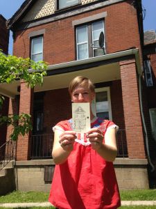 Abbie Miller, with her drawing of 725 N. Euclid Ave. photo by Diana Nelson Jones. 
