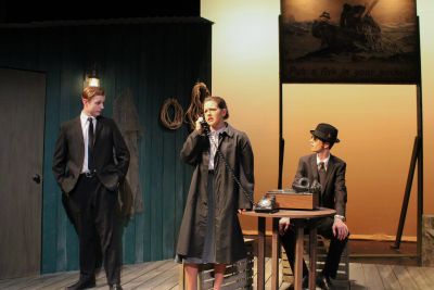 Ian Keim (left), Lea Ramer (center) and Ben Meyer Reimer act in "Red Herring" (Photo by Katie McKinnell)
